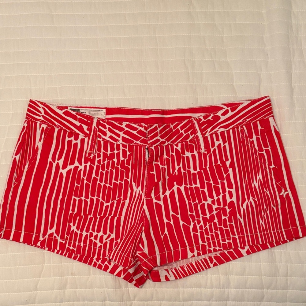 Hurley Red and White Patterned Jean Shorts